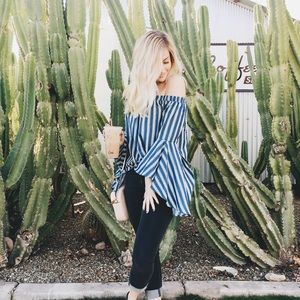 Off the shoulder striped top!